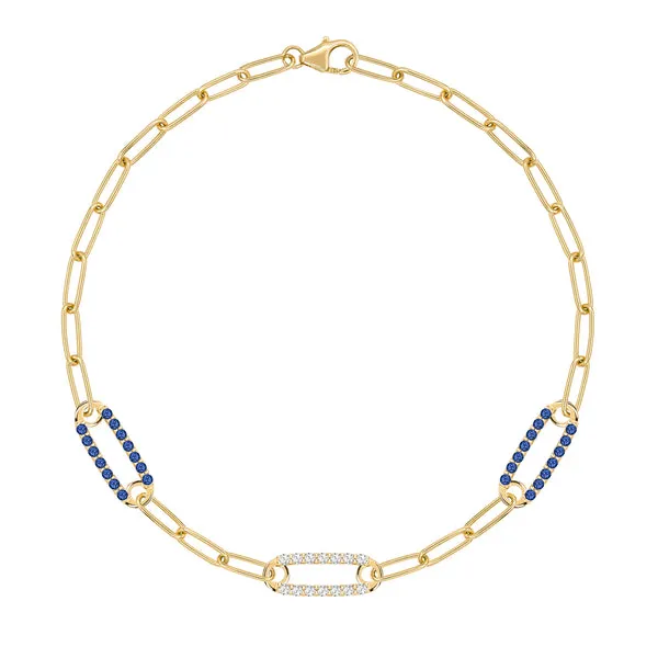 Personalized Adelaide 3 Pavé Birthstone Link Bracelet in 14k Gold sold by Haverhill