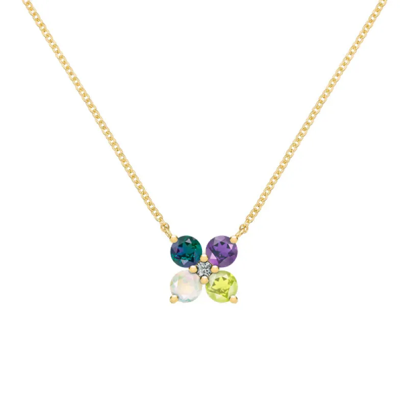 Personalized Greenwich 4 Birthstone & Diamond Necklace in 14k Gold sold by Haverhill