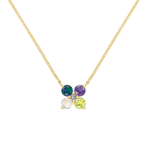 Personalized Greenwich 4 Birthstone & Diamond Necklace in 14k Gold sold by Haverhill