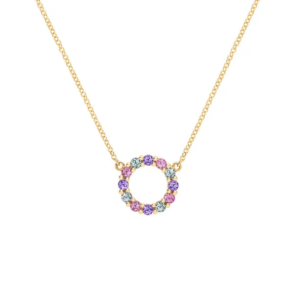 Personalized Rosecliff Small Circle Birthstone Necklace in 14k Gold sold by Haverhill