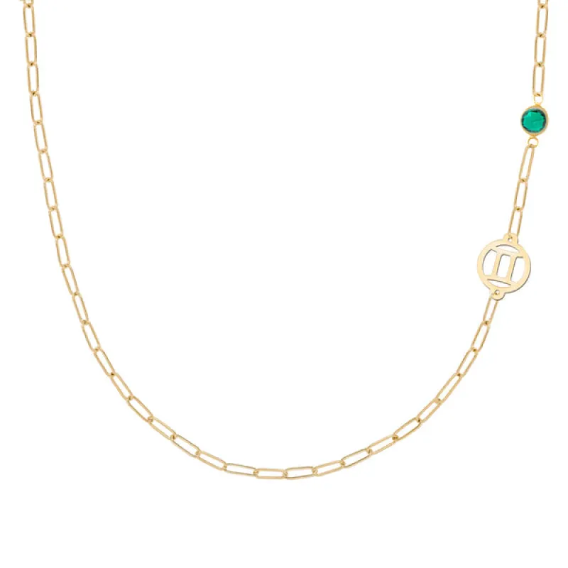 Personalized Gemini & Birthstone Necklace on Adelaide Mini in 14k Gold sold by Haverhill