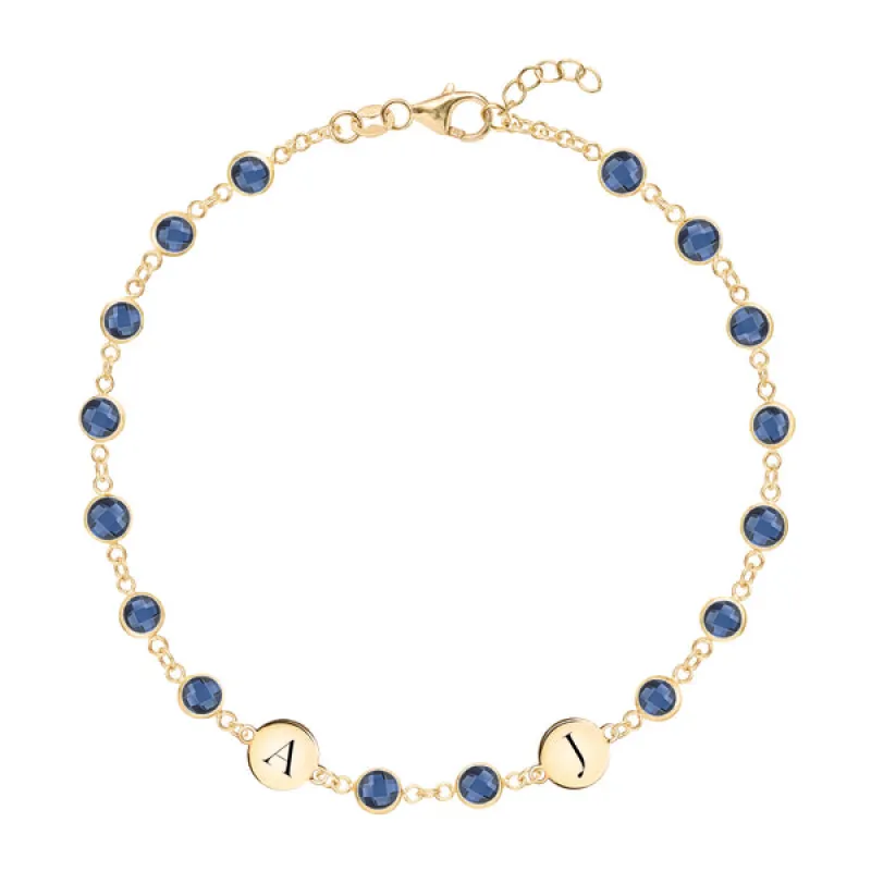 Personalized Newport 2 Letter Birthstone Bracelet in 14k Gold sold by Haverhill