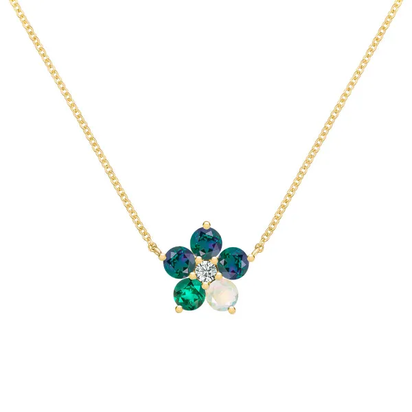 Personalized Greenwich Flower Birthstone & Diamond Necklace in 14k Gold sold by Haverhill