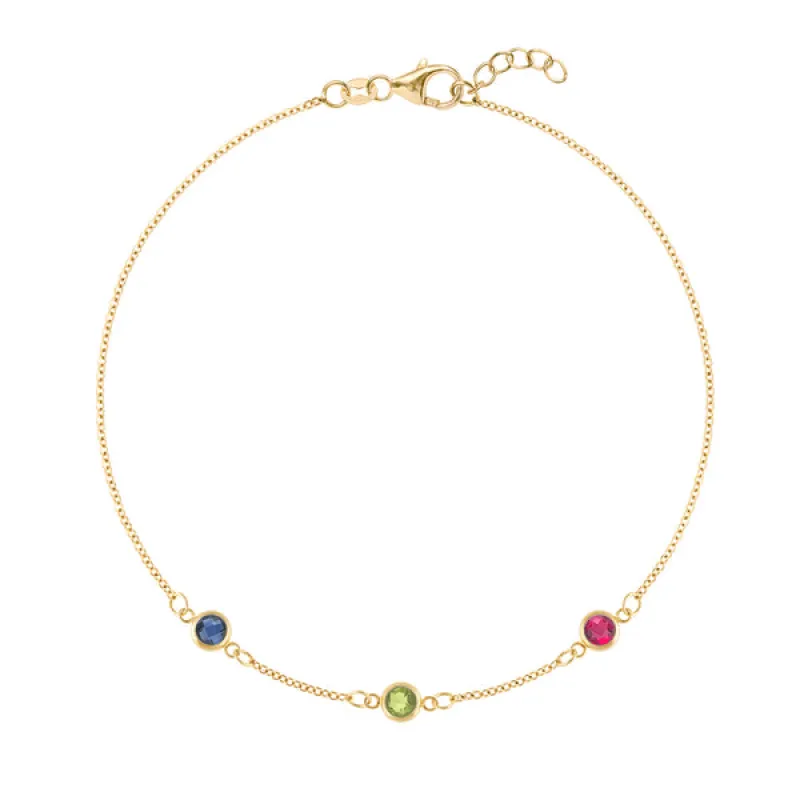 Personalized Classic 3 Birthstone Bracelet in 14k Gold sold by Haverhill