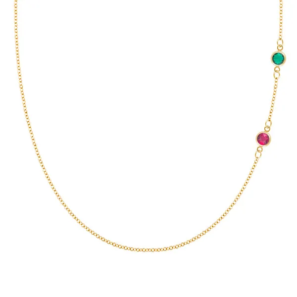Personalized Classic 2 Birthstone Necklace in 14k Gold sold by Haverhill