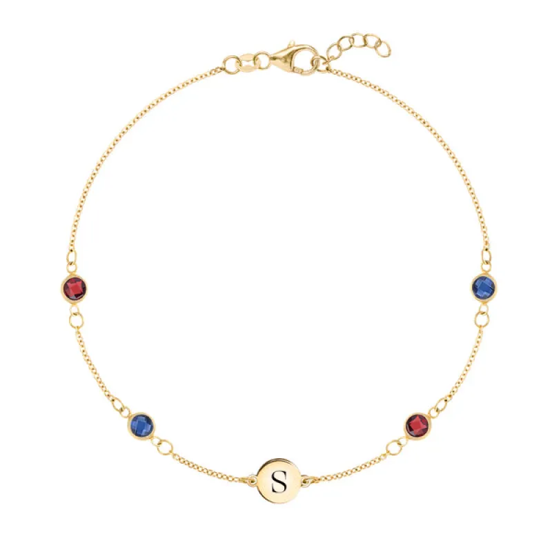 Personalized Classic 1 Letter & 4 Birthstone Bracelet in 14k Gold sold by Haverhill