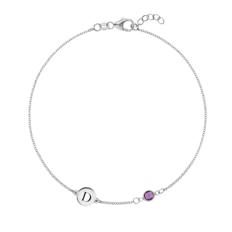 Personalized Classic 1 Letter & 1 Amethyst Bracelet in 14k Gold (February) sold by Haverhill