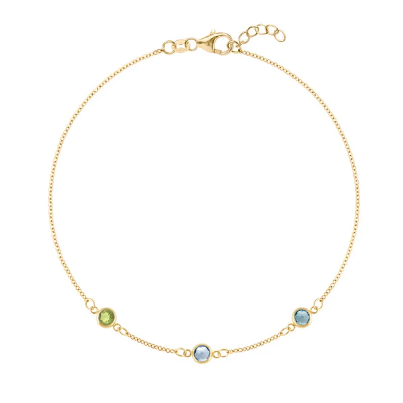 Personalized Classic 3 Birthstone Bracelet in 14k Gold sold by Haverhill
