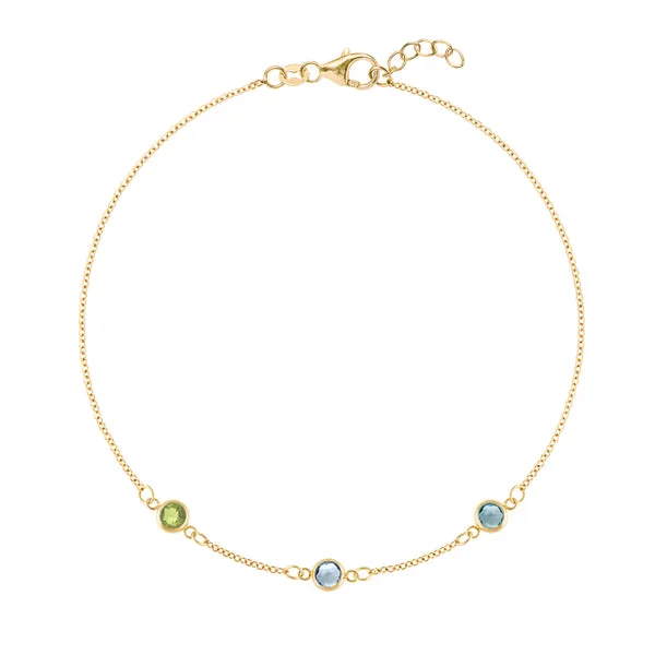 Personalized Classic 3 Birthstone Bracelet in 14k Gold sold by Haverhill