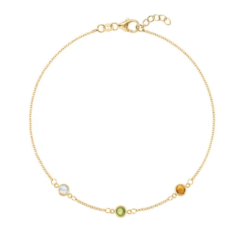 Personalized Classic 3 Birthstone Bracelet in 14k Gold sold by Haverhill
