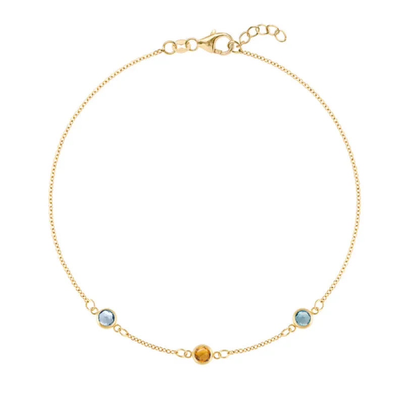 Personalized Classic 3 Birthstone Bracelet in 14k Gold sold by Haverhill