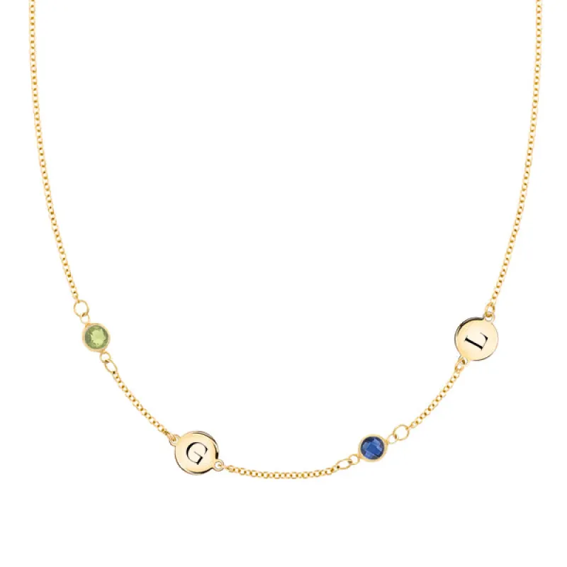 Personalized Classic 2 Letter & 2 Birthstone Necklace in 14k Gold (Double Spacing) sold by Haverhill