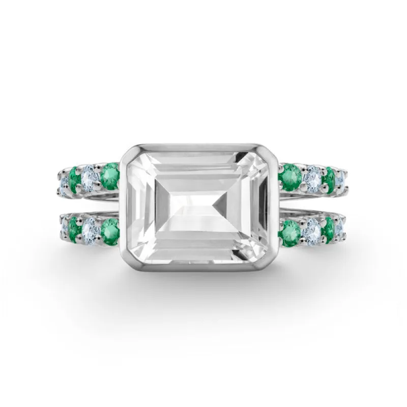 Personalized Warren Horizontal Birthstone Ring with Accent Stones in 14k Gold sold by Haverhill