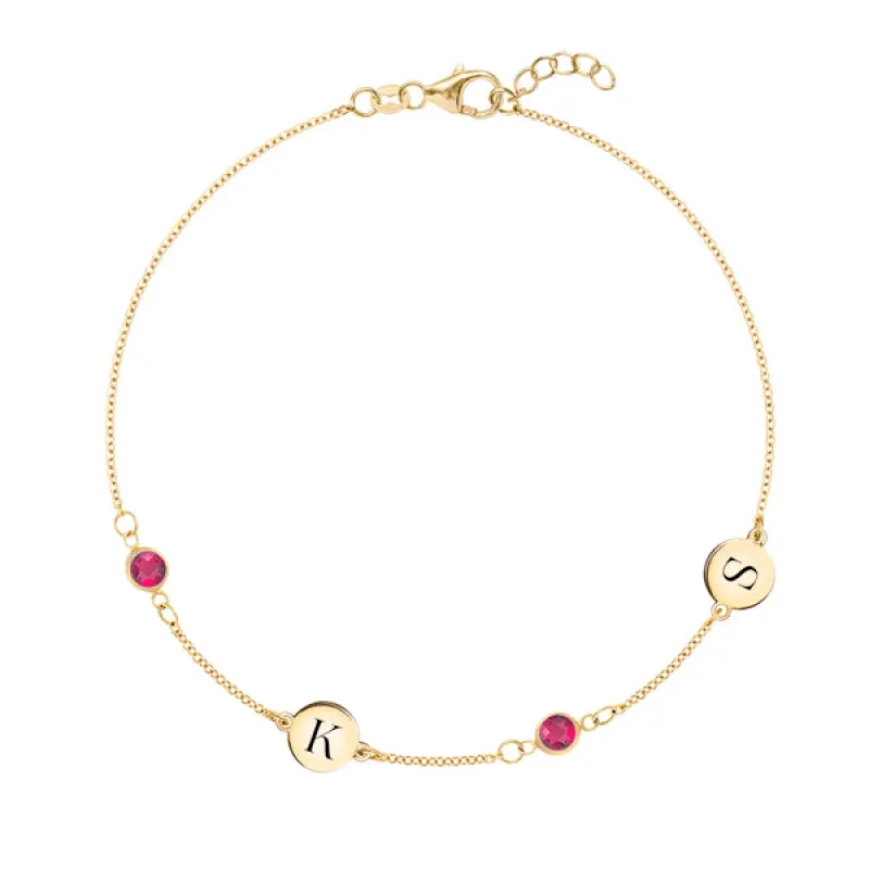 Personalized Classic 2 Letter & 2 Birthstone Bracelet in 14k Gold sold by Haverhill