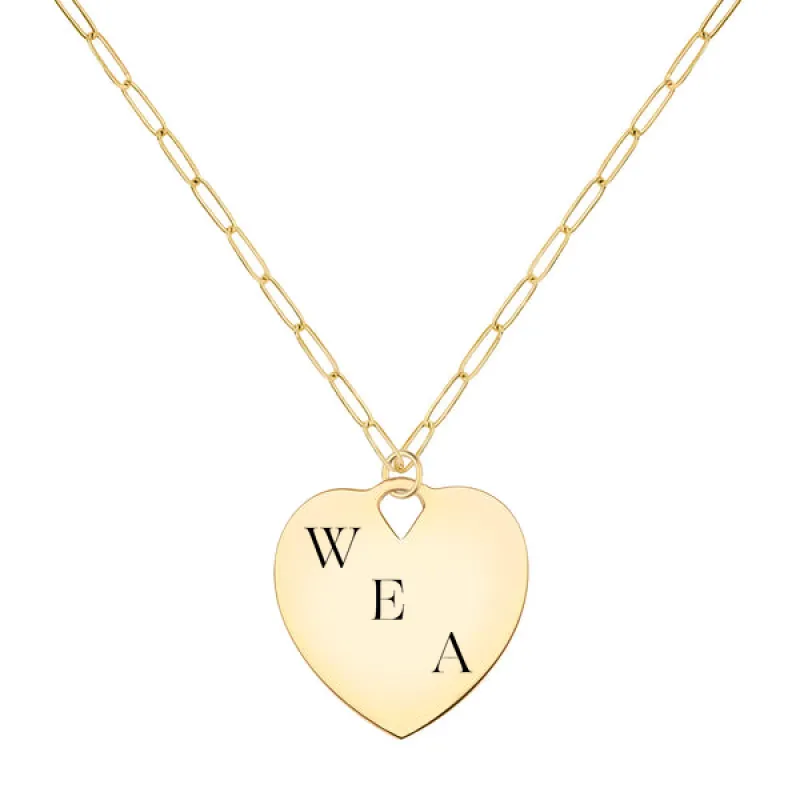 Engravable Large Flat Heart Pendant with Adelaide Mini Chain in 14k Gold sold by Haverhill