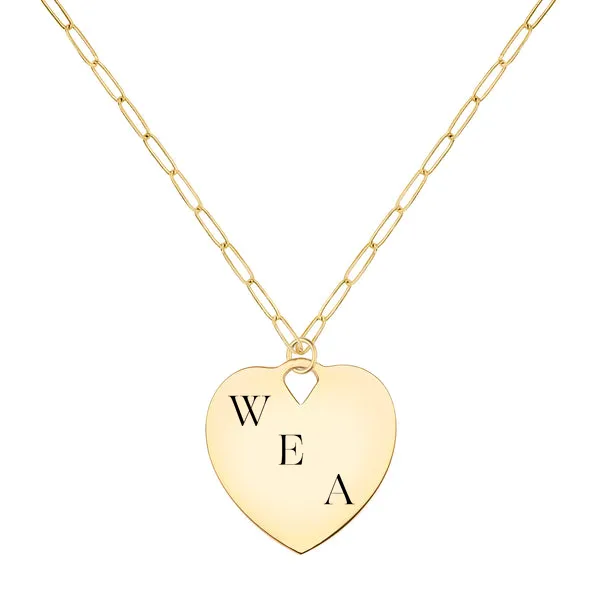 Engravable Large Flat Heart Pendant with Adelaide Mini Chain in 14k Gold sold by Haverhill