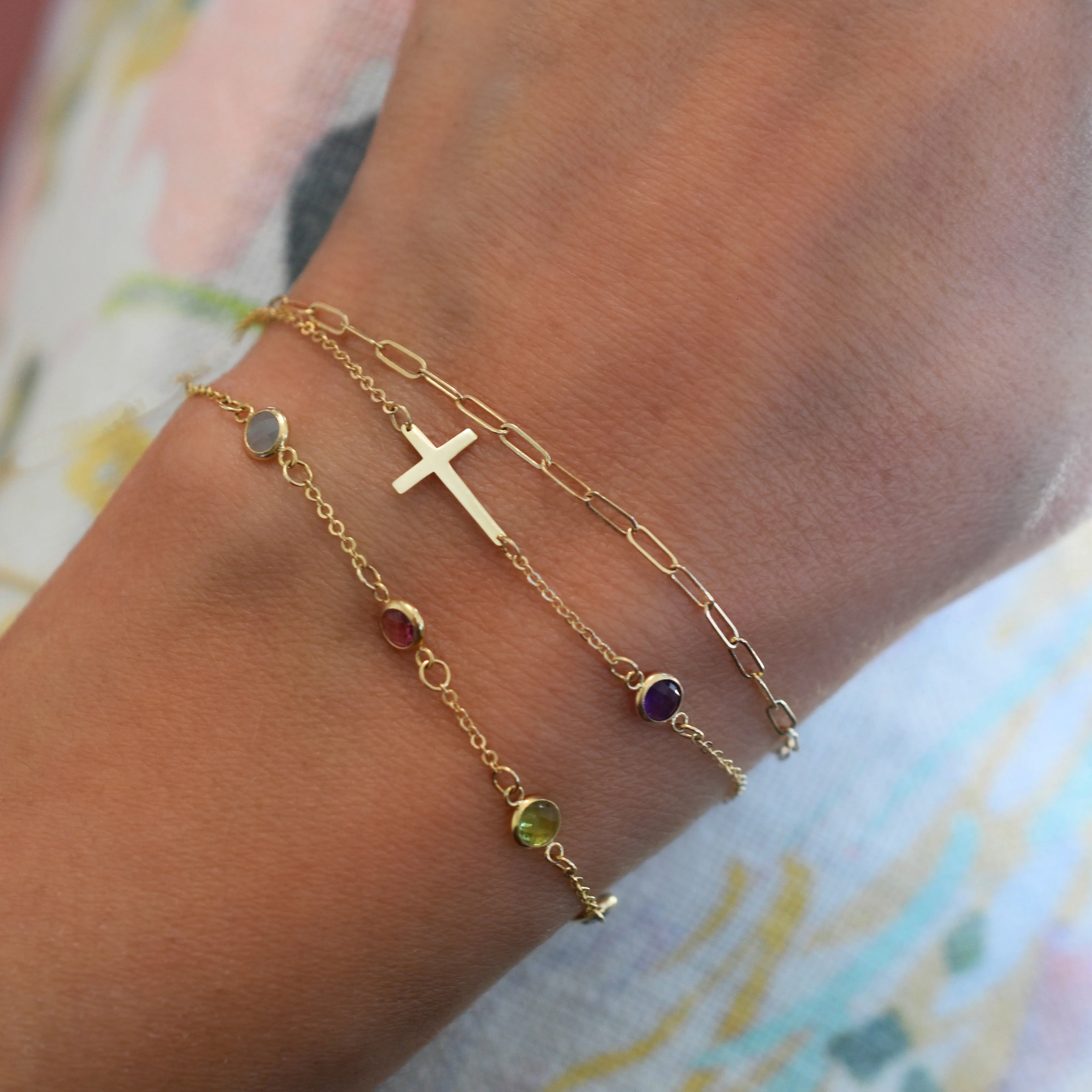 Personalized Classic Cross & 1 Birthstone Bracelet in 14k Gold sold by Haverhill product image thumbnail 2