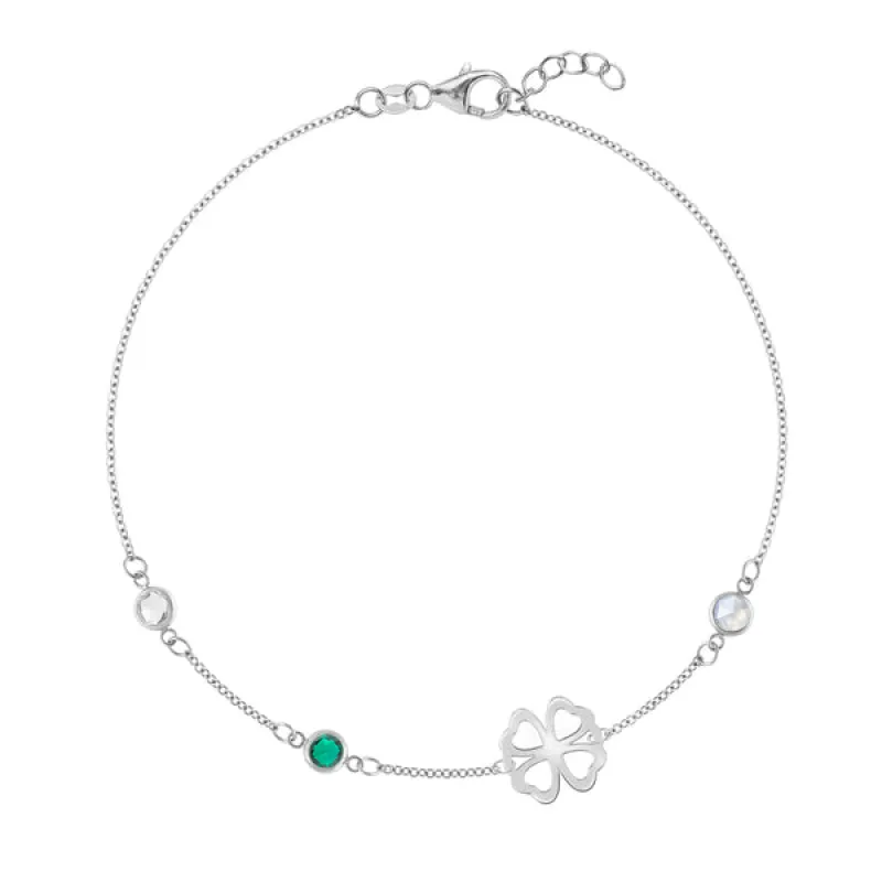 Personalized Classic Clover & 3 Birthstone Bracelet in 14k Gold sold by Haverhill