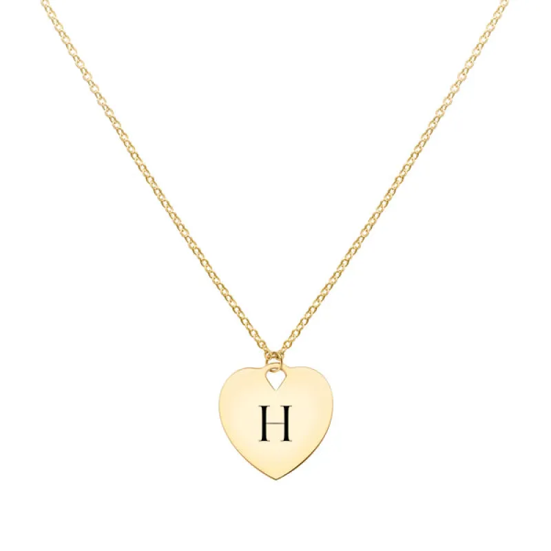 Engravable Flat Heart Pendant with Classic Chain in 14k Gold sold by Haverhill