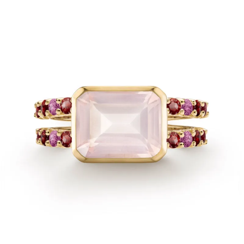Personalized Warren Horizontal Birthstone Ring with Accent Stones in 14k Gold sold by Haverhill