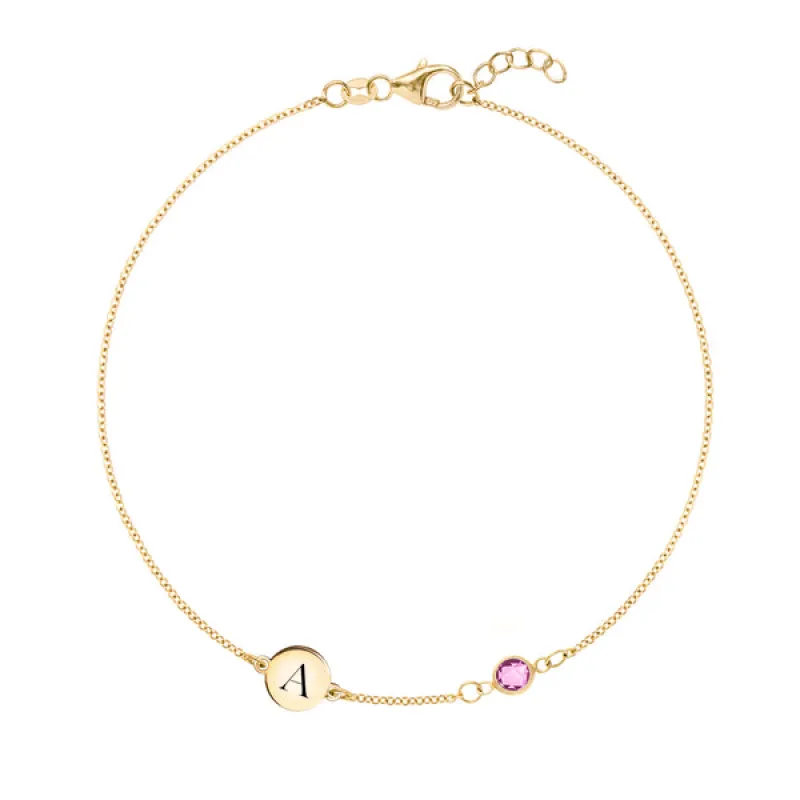 Personalized Classic 1 Letter & 1 Birthstone Bracelet in 14k Gold sold by Haverhill
