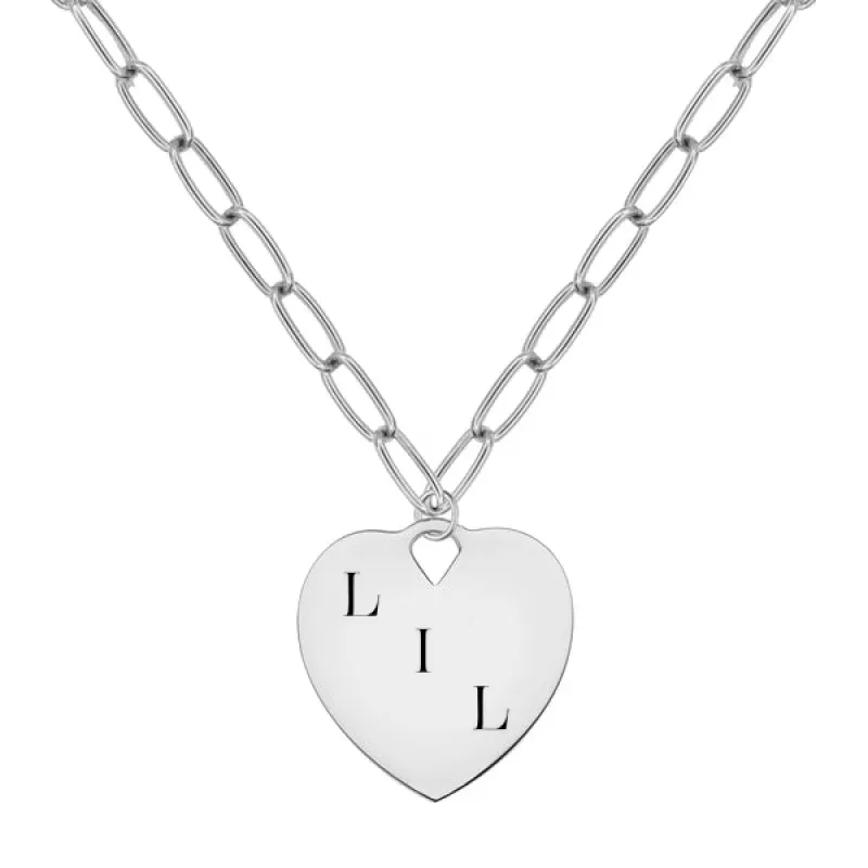 Engravable Large Flat Heart Pendant with Adelaide Chain in 14k Gold sold by Haverhill