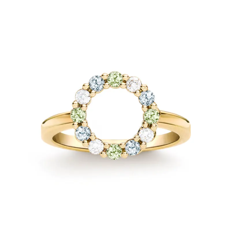Personalized Rosecliff Small Circle Birthstone Ring in 14k Gold sold by Haverhill