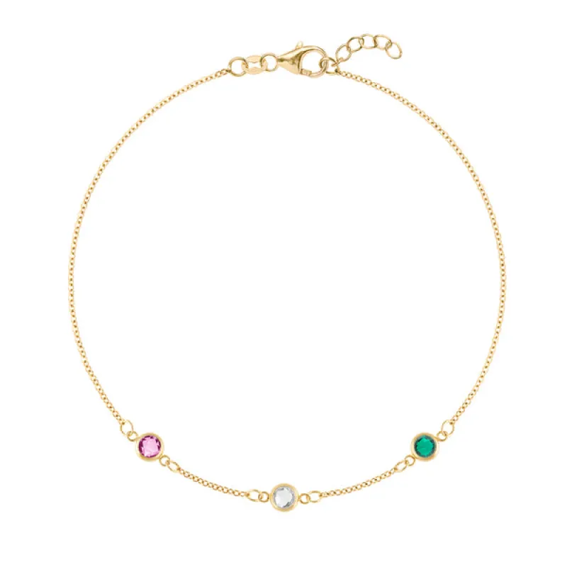Personalized Classic 3 Birthstone Bracelet in 14k Gold sold by Haverhill