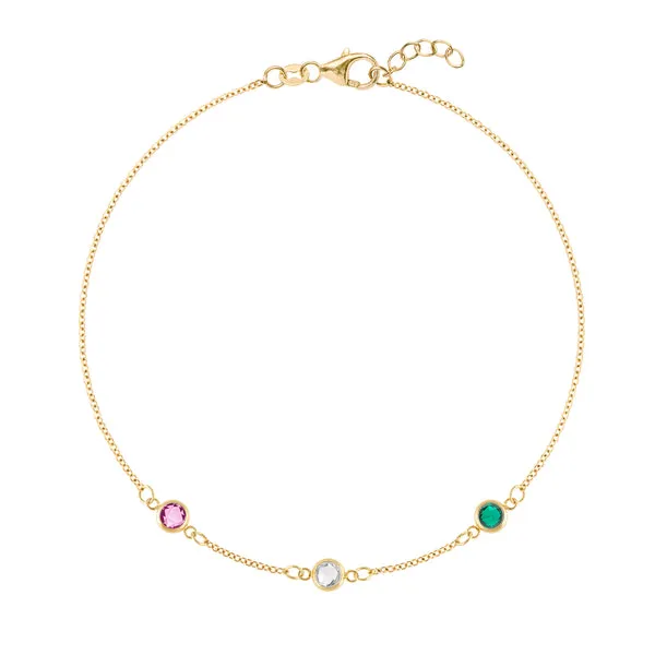 Personalized Classic 3 Birthstone Bracelet in 14k Gold sold by Haverhill