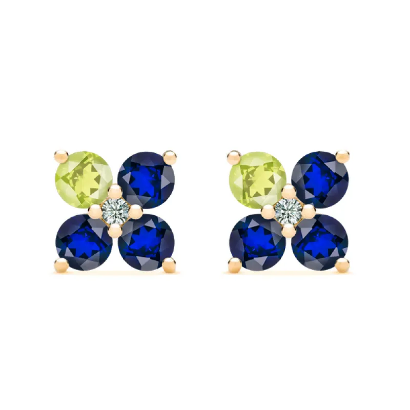 Personalized Greenwich 4 Birthstone & Diamond Earrings in 14k Gold sold by Haverhill