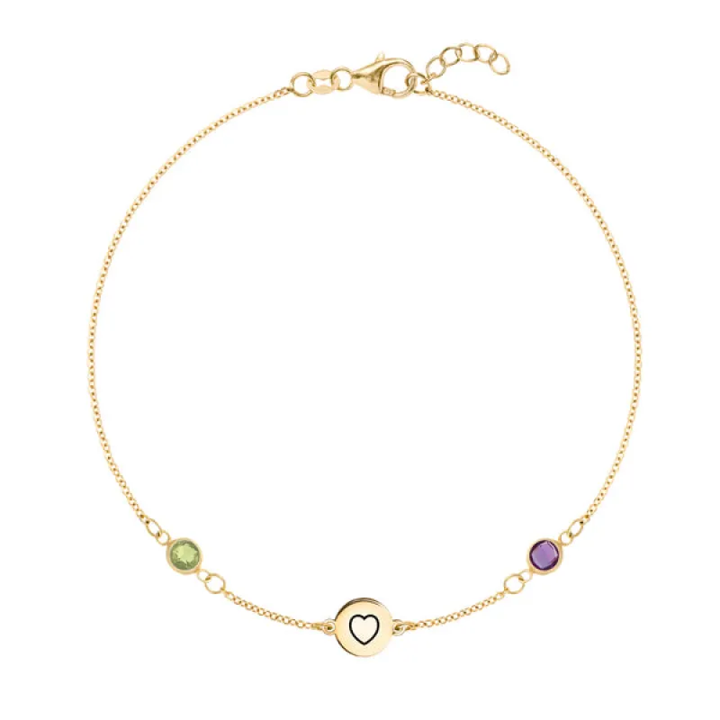 Personalized Heart Disc & Classic 2 Birthstone Bracelet in 14k Gold sold by Haverhill