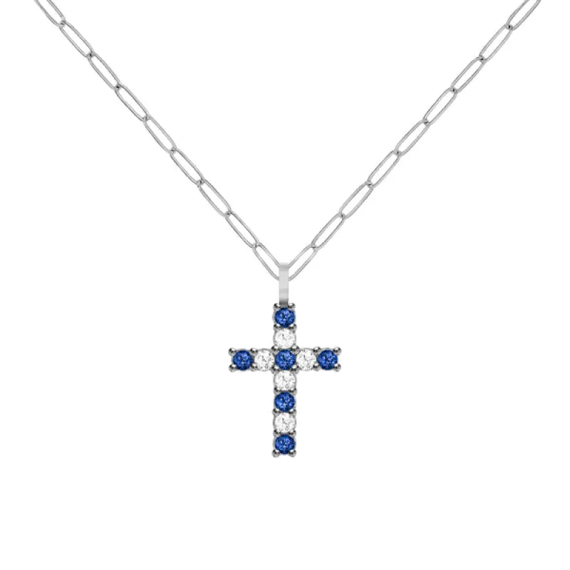 Rosecliff Cross Diamond & Sapphire Pendant in 14k Gold (September) sold by Haverhill