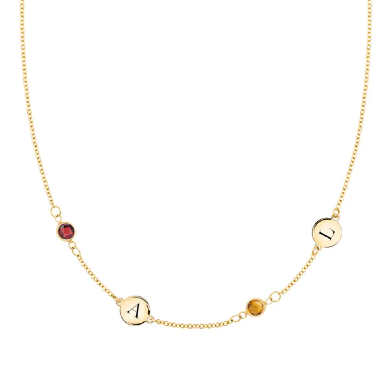 Personalized Classic 2 Letter & 2 Birthstone Necklace in 14k Gold (Double Spacing) sold by Haverhill