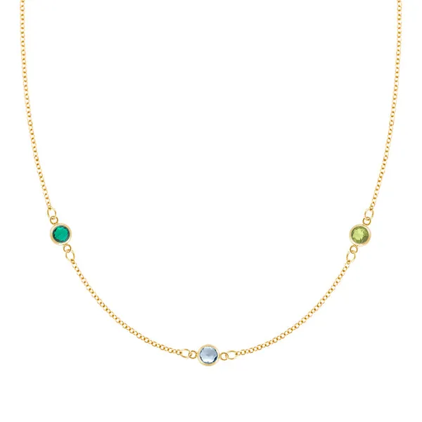 Personalized Classic 3 Birthstone Necklace in 14k Gold sold by Haverhill