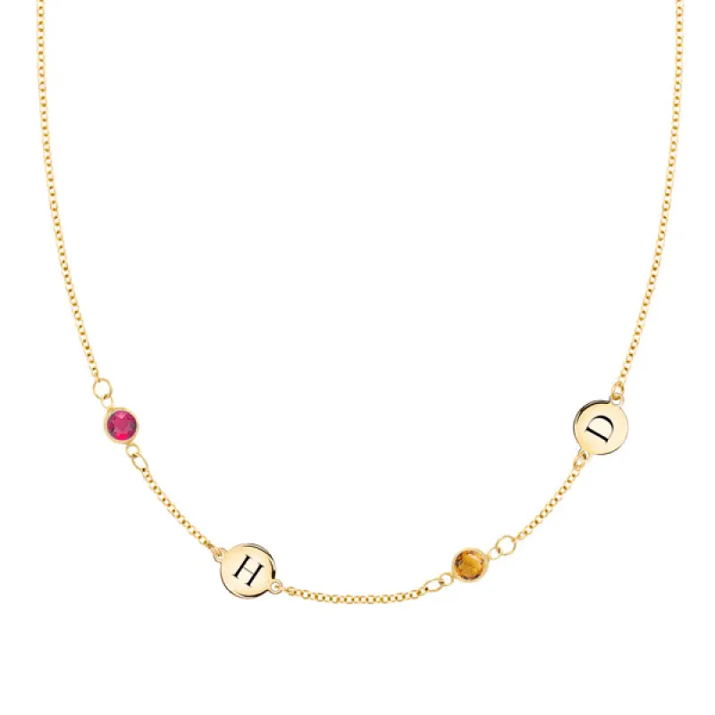 Personalized Classic 2 Letter & 2 Birthstone Necklace in 14k Gold (Double Spacing) sold by Haverhill