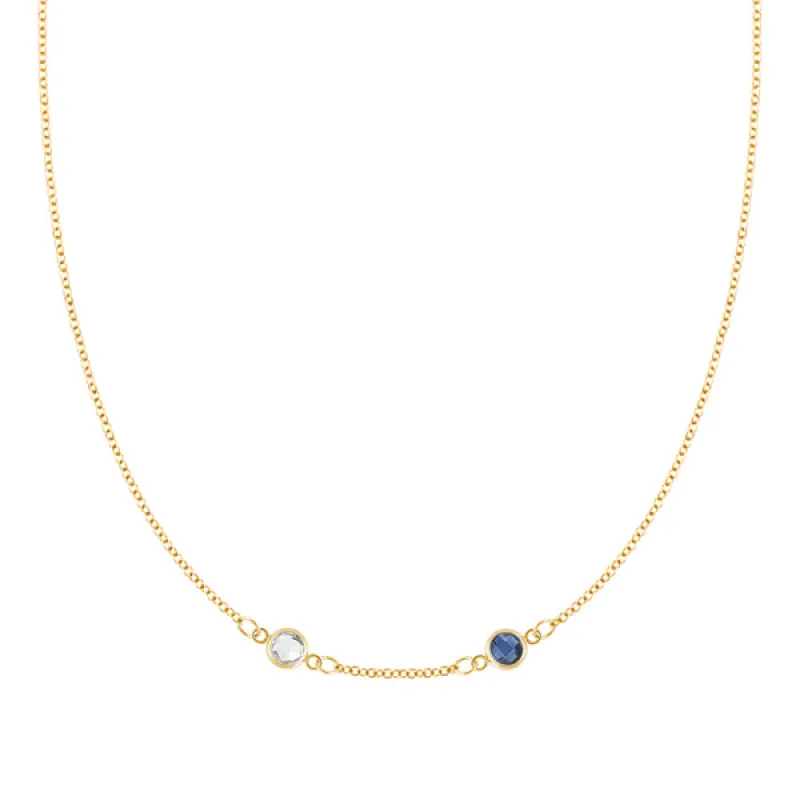 Personalized Classic 2 Birthstone Necklace in 14k Gold (Centered) sold by Haverhill
