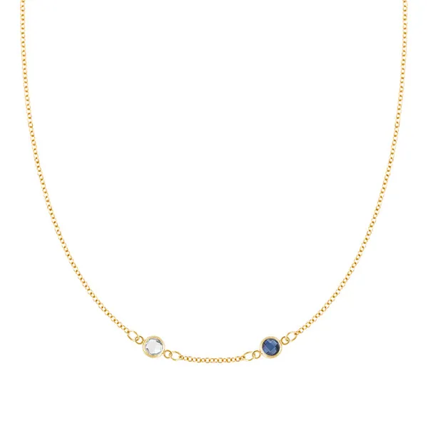 Personalized Classic 2 Birthstone Necklace in 14k Gold (Centered) sold by Haverhill