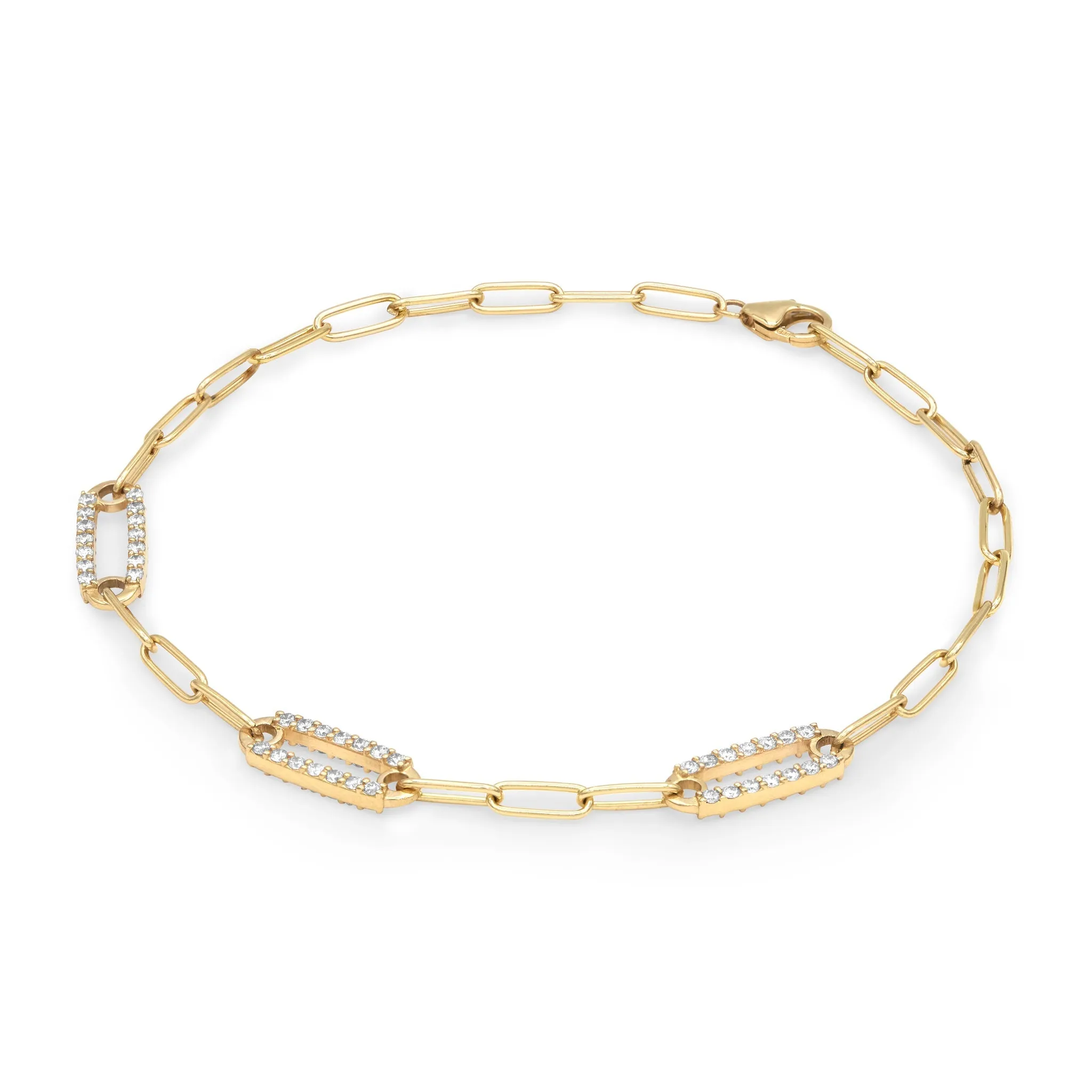 Personalized Adelaide 3 Pavé Birthstone Link Bracelet in 14k Gold sold by Haverhill product image thumbnail 4
