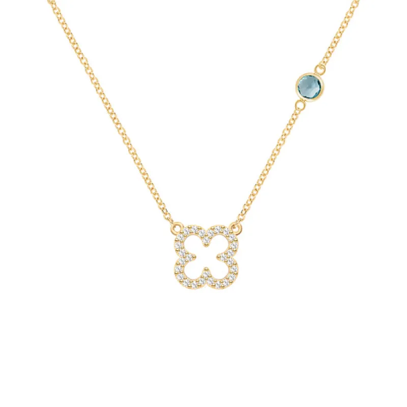 Personalized Diamond Clover & Birthstone Necklace in 14k Gold sold by Haverhill