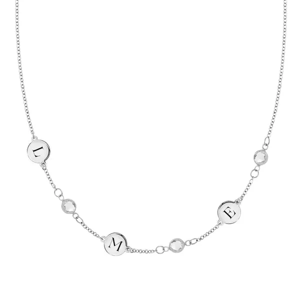 Personalized Classic 3 Letter & 3 Birthstone Necklace in 14k Gold (Single Spacing) sold by Haverhill