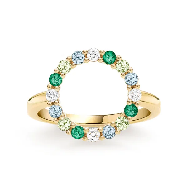 Personalized Rosecliff Circle Birthstone Ring in 14k Gold sold by Haverhill