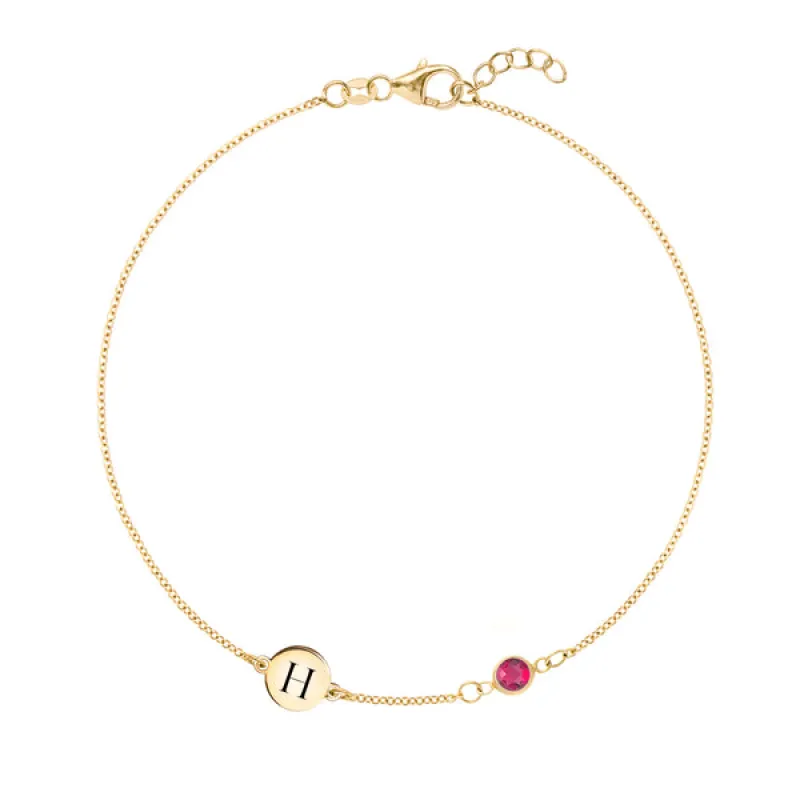 Personalized Classic 1 Letter & 1 Birthstone Bracelet in 14k Gold sold by Haverhill