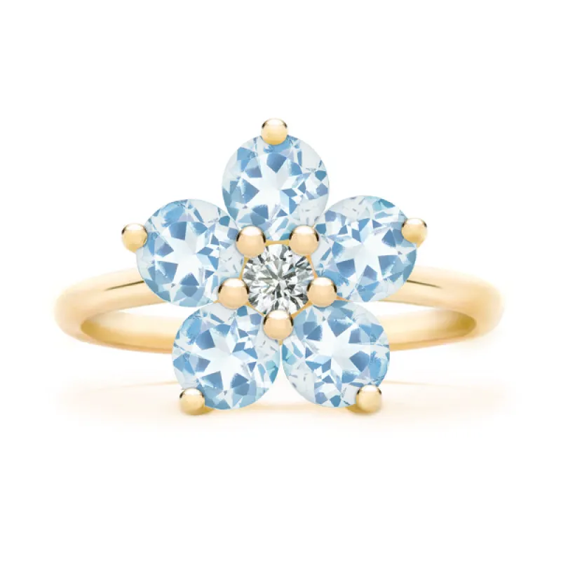 Personalized Greenwich Flower Birthstone & Diamond Ring in 14k Gold sold by Haverhill