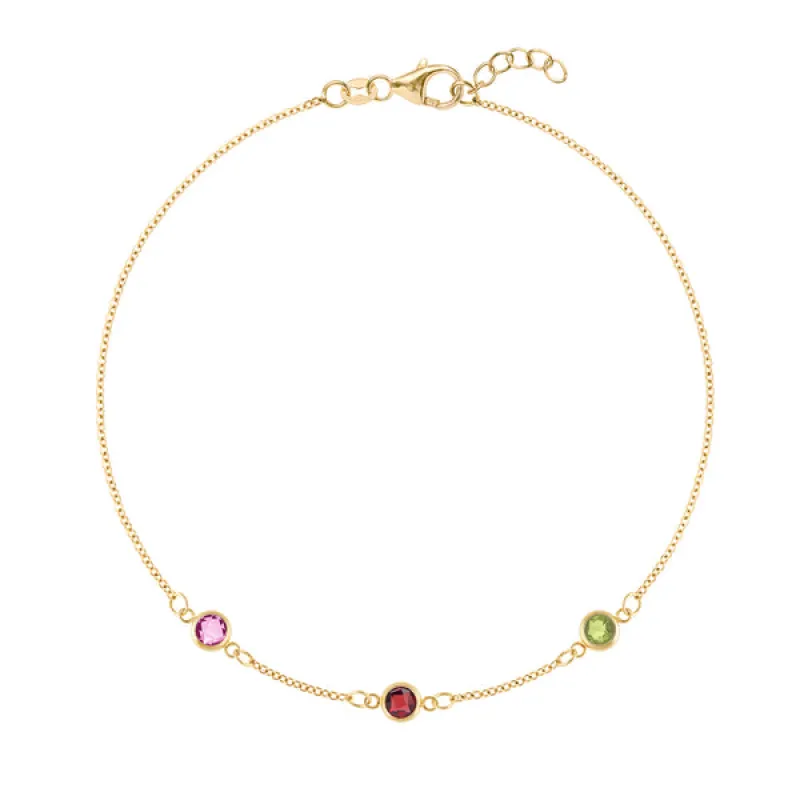 Personalized Classic 3 Birthstone Bracelet in 14k Gold sold by Haverhill