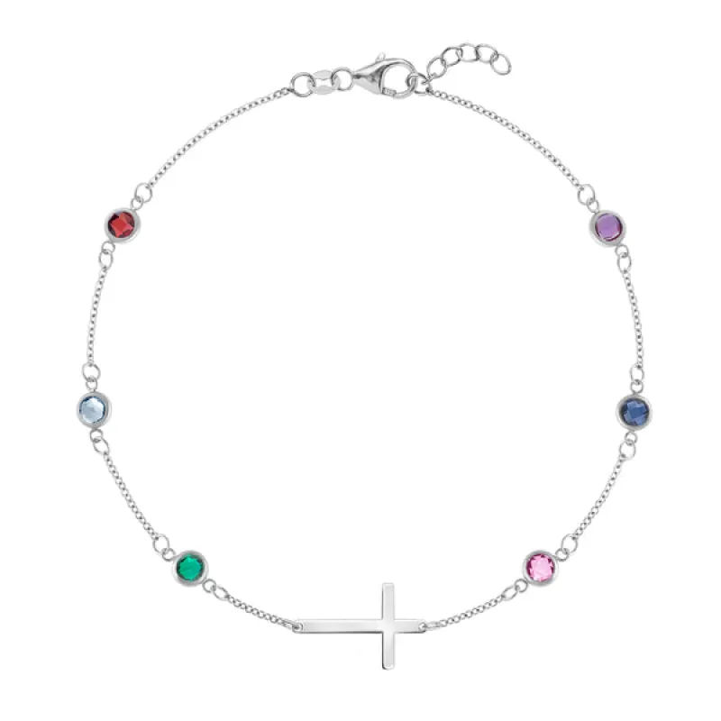 Personalized Bayberry Birthstone Cross Bracelet in 14k Gold sold by Haverhill