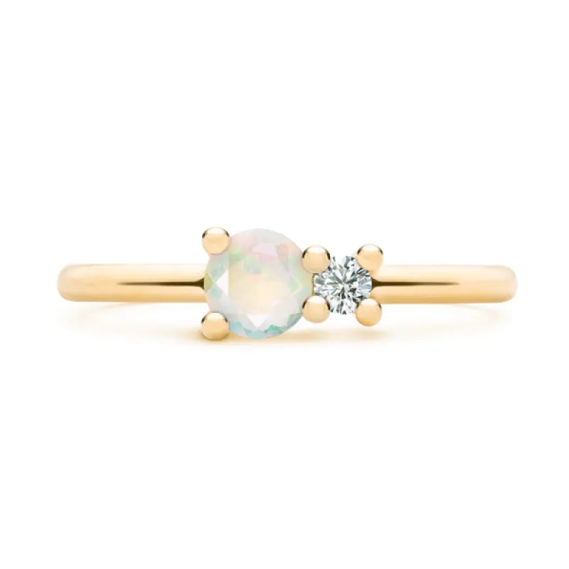 Personalized Greenwich Solitaire Birthstone & Diamond Ring in 14k Gold sold by Haverhill