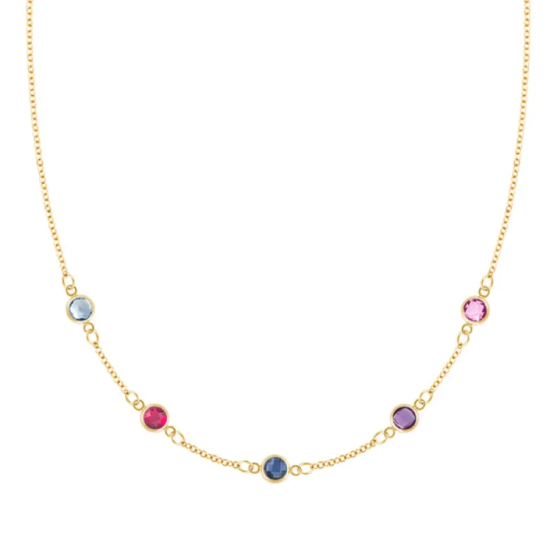 Personalized Classic 5 Birthstone Necklace in 14k Gold sold by Haverhill