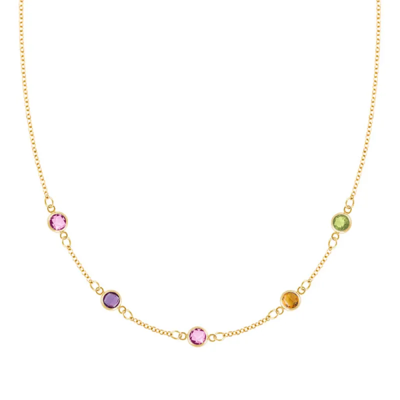 Personalized Classic 5 Birthstone Necklace in 14k Gold sold by Haverhill