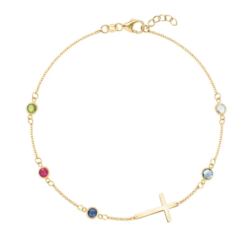 Personalized Classic Cross & 5 Birthstone Bracelet in 14k Gold sold by Haverhill