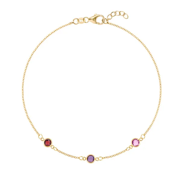 Personalized Classic 3 Birthstone Bracelet in 14k Gold sold by Haverhill